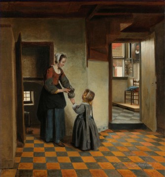 パントリーに子供を持つ女性 ジャンル ピーテル・デ・ホーホ Oil Paintings